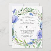 Paarse Dusty Blue Hyacinth Peony Wreath Wedding Kaart (Voorkant)