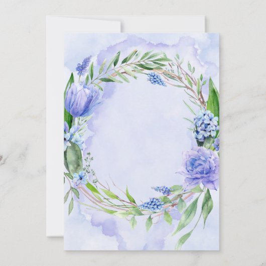 Paarse Dusty Blue Hyacinth Peony Wreath Wedding Kaart (Achterkant)