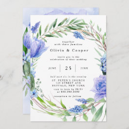 Paarse Dusty Blue Hyacinth Peony Wreath Wedding Kaart