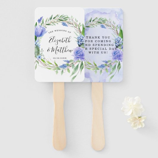 Paarse Dusty Blue Tulip Hyacinth Peony Wedding Handwaaier (Voorkant en achterkant)