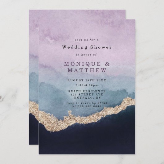 Paarse Dusty Blue Waterverf Agate Wedding Shower (Voorkant / Achterkant)