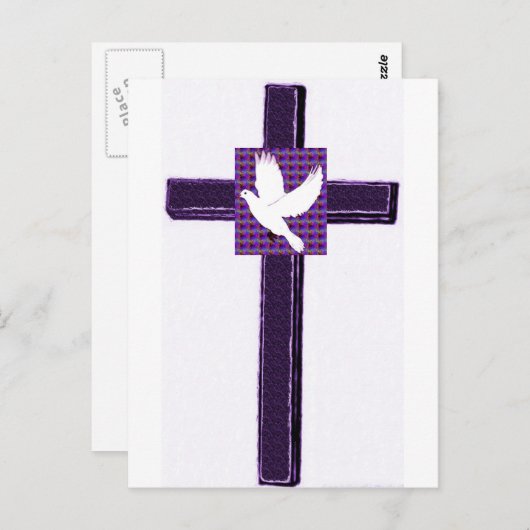 Paarse Dwars en Witte Duif Briefkaart (Voorkant / Achterkant)