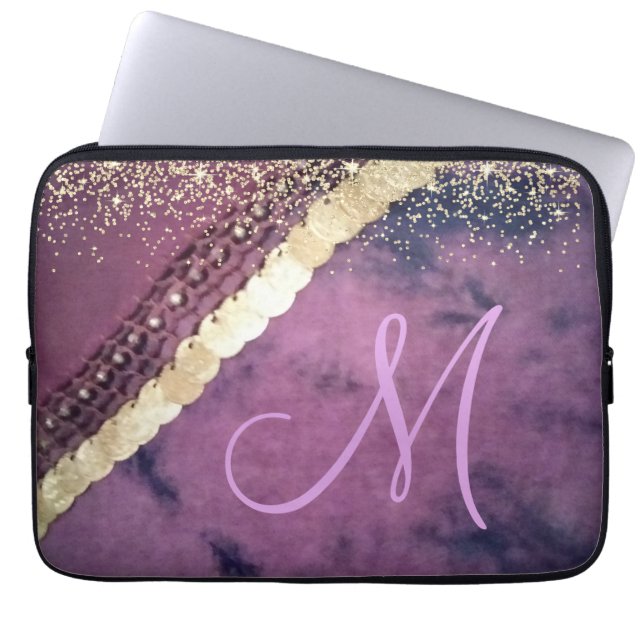 Paarse Dye Monogram gouden munten Laptop Sleeve (Voorkant)