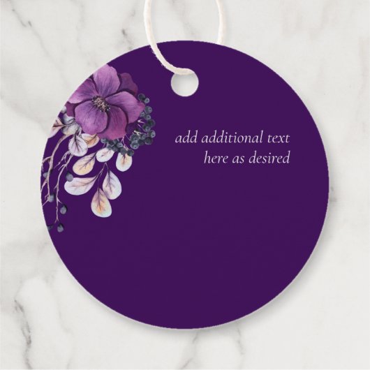 Paarse Dynasty Dark Floral budget Weddenschap Bedankjes Labels (Achterkant)