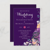 Paarse Dynasty Dark Floral Budget Wedding Invites (Voorkant / Achterkant)