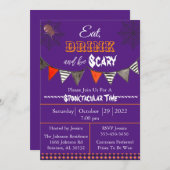 Paarse Eat Drink en eng Halloween Party Kaart (Voorkant / Achterkant)