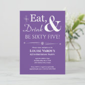 Paarse Eat Drink worden vijfenzestig 65e verjaarda Kaart (Staand voorkant)