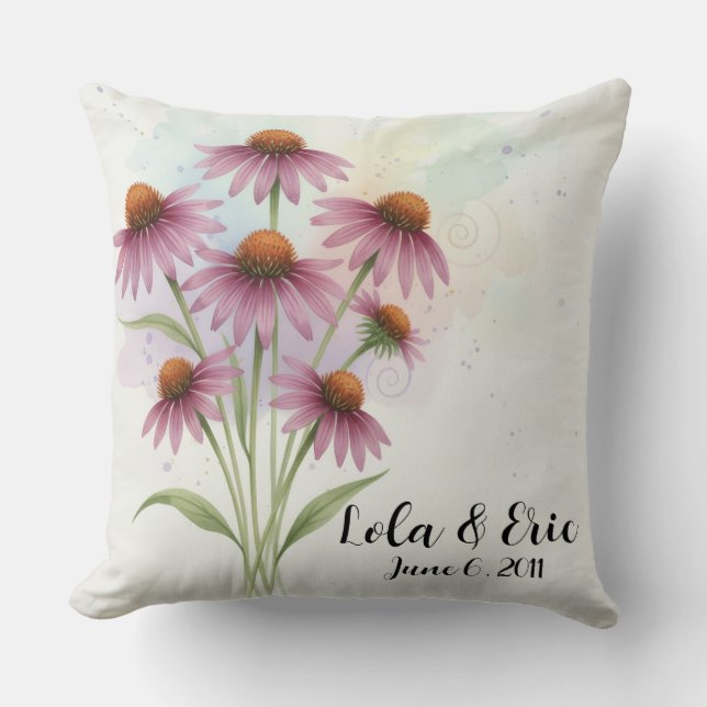 Paarse Echinacea Bloemboeket Jubileum Kussen (Voorkant)