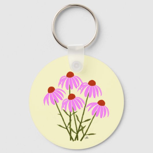 Paarse Echinacea Rond Sleutelhanger (Voorkant)
