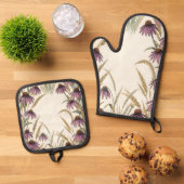 Paarse Echinacea Tarwe Botanisch Ovenwant & Pannenlap Set (Top down)