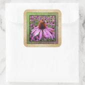Paarse Echinacea-wildbloemsticker Vierkante Sticker (Tas)