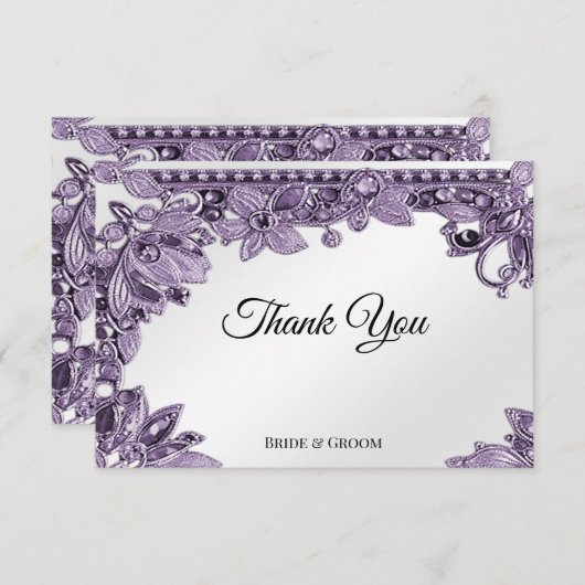 Paarse Edelsteen Bloemen Dank u kaart (Voorkant / Achterkant)
