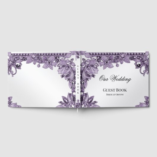 Paarse Edelsteen Bloemen Gastenboek (Volledig)