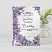 Paarse edelsteen bloemenbruiloft kaart (Staand voorkant)