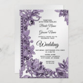 Paarse edelsteen bloemenbruiloft kaart (Voorkant / Achterkant)