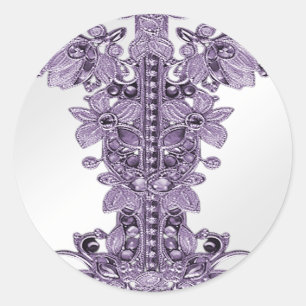 Paarse edelsteen Floral Classic Ronde Sticker