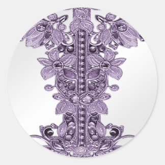 Paarse edelsteen Floral Classic Ronde Sticker