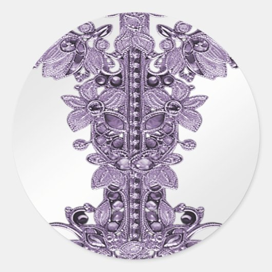 Paarse edelsteen Floral Classic Ronde Sticker (Voorkant)