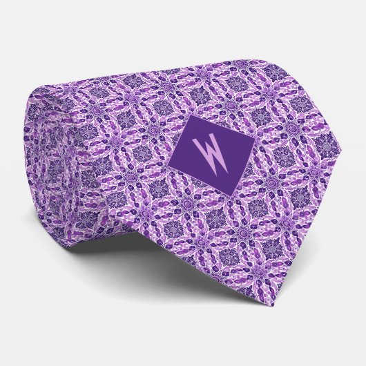 Paarse Edelstenen Mandala Monogram Stropdas (Opgerold)