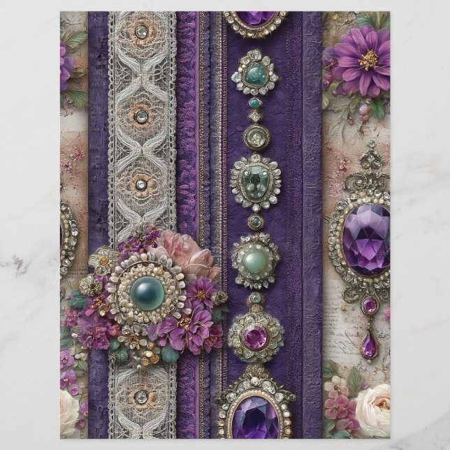 Paarse Edelstenen Vintage Junk Journal Scrapbook P (Voorkant)