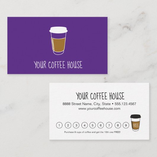 Paarse Editable Coffee Stamp loyalty (Voorkant / Achterkant)