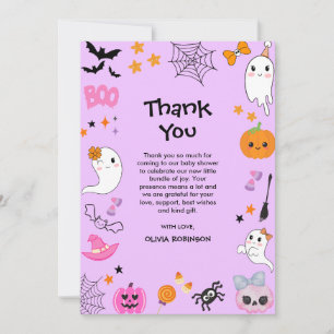 Paarse een beetje Boo Schattige Halloween Baby sho Bedankkaart