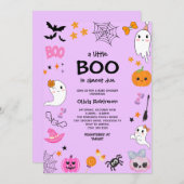 Paarse een beetje Boo Schattige Halloween Baby sho Kaart (Voorkant / Achterkant)