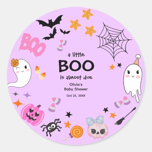 Paarse een beetje Boo Schattige Halloween Baby sho Ronde Sticker (Voorkant)