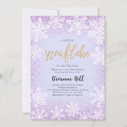 Paarse een beetje sneeuwvlok Baby shower Kaart (Voorkant)