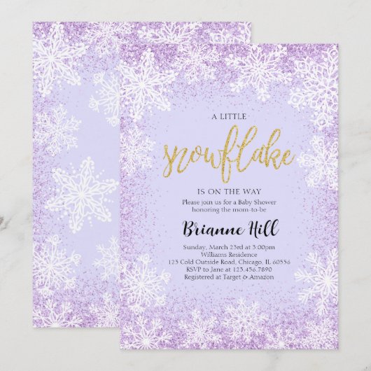 Paarse een beetje sneeuwvlok Baby shower Kaart (Voorkant / Achterkant)