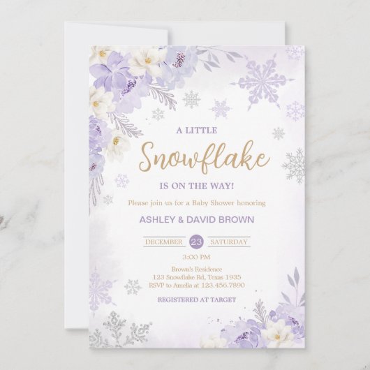 Paarse een beetje sneeuwvlok Baby shower Kaart (Voorkant)