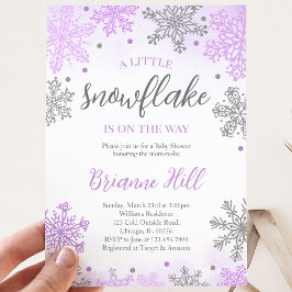 Paarse 'Een Klein Sneeuwvlokje' Baby Shower Kaart
