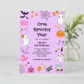 Paarse Een Spooky Jaar Schattige Halloween 1e Verj Kaart (Staand voorkant)