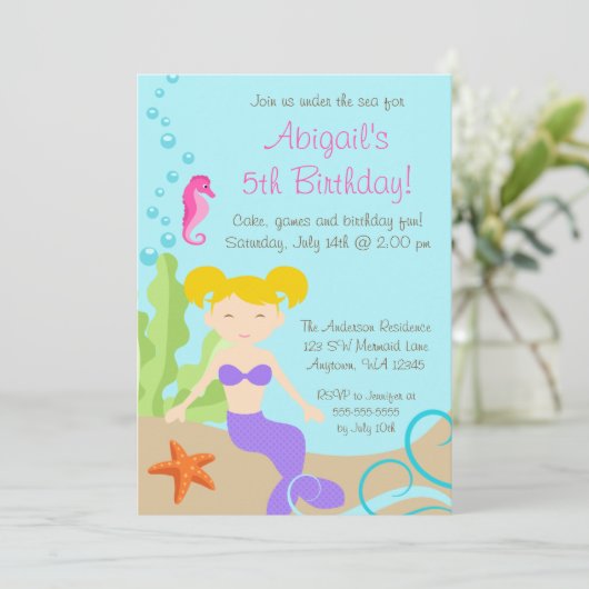 Paarse eenbladige zeemeermin onder Zee Kaart (Staand voorkant)