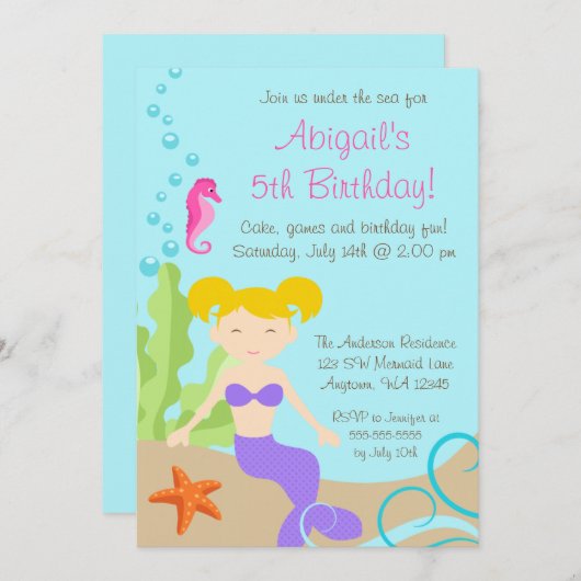 Paarse eenbladige zeemeermin onder Zee Kaart (Voorkant / Achterkant)