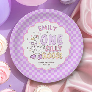 Paarse Eend Silly Goose - Retro Meisje Eerste Verj Papieren Bordje