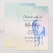 Paarse Eenhoorn Aqua Roze Geel Goud Confetti Kaart (Voorkant / Achterkant)