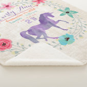 Paarse Eenhoorn Baby Meisje Stats Waterverf Krans Sherpa Deken (3/4)