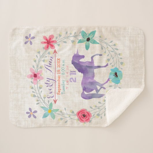 Paarse Eenhoorn Baby Meisje Stats Waterverf Krans Sherpa Deken (Voorkant (horizontaal))