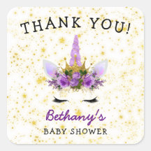 Paarse Eenhoorn Baby shower gunst dank u