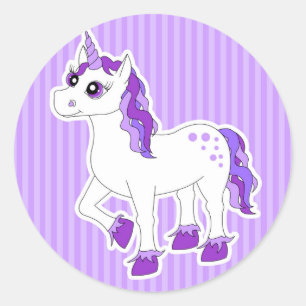 Paarse Eenhoorn Cartoon Ronde Sticker