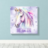Paarse eenhoorn droom glitter harten canvas afdruk (Insitu (Houten vloer))