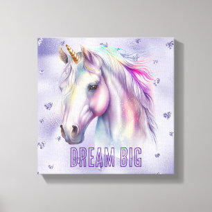 Paarse eenhoorn droom glitter harten canvas afdruk