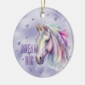 Paarse eenhoorn droom glitter harten keramisch ornament (Links)