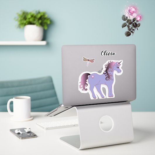 Paarse Eenhoorn en Dragonfly Sticker