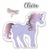 Paarse Eenhoorn en Dragonfly Sticker (Voorkant)