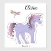 Paarse Eenhoorn en Dragonfly Sticker (Vel)