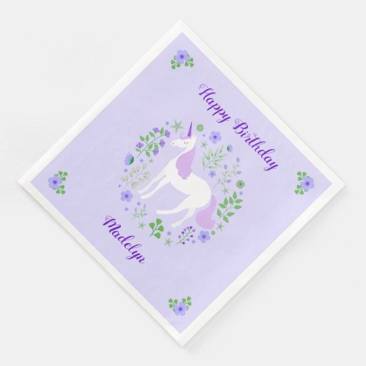 Paarse Eenhoorn Faux Paarse Glitter Verjaardag Servet (Hoek)