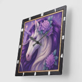 Paarse Eenhoorn Floral Fantasy Vierkante Klok (Hoek)