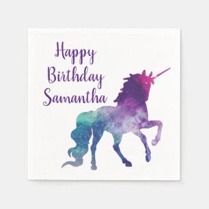Paarse Eenhoorn Gepersonaliseerd Happy Birthday Pa Servet